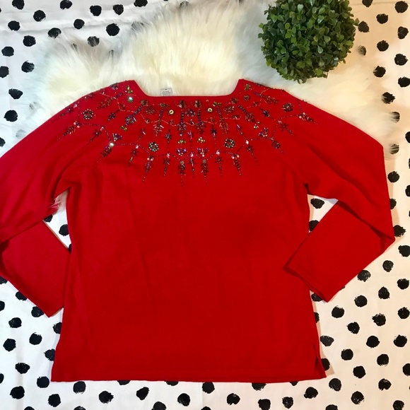 Marisa Christina Beaded Jeweled Christmas Sweater - Picture 3 of 8